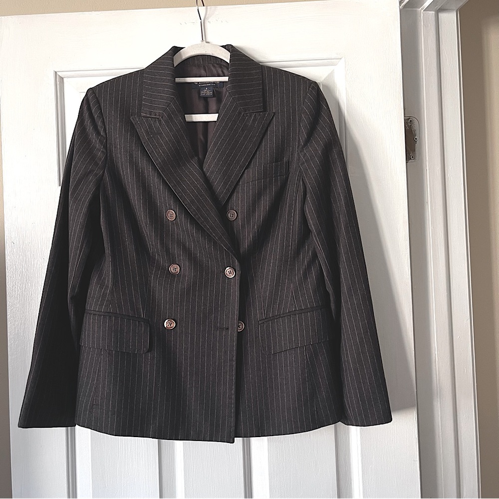 Brooks Brothers Double Breasted Wool Brown Pinstriped Blazer Size 8
